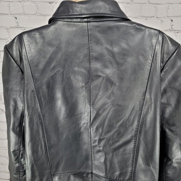 Preston & York Black Genuine Leather Buttoned Pockets Jacket Size Medium M - Picture 13 of 16